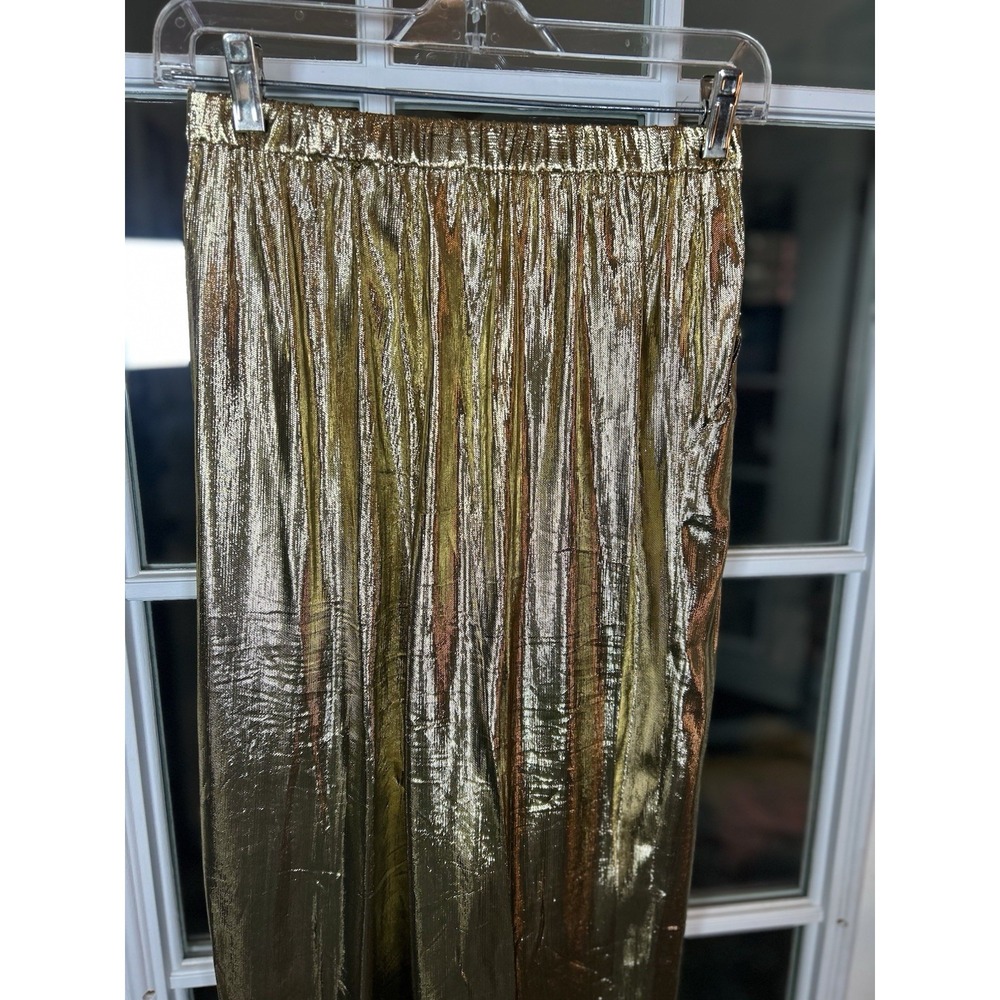 Vintage 80s UMI Collections Anne Crimmins Wide Leg Gold Lame Pants Size 8 - Picture 3 of 13